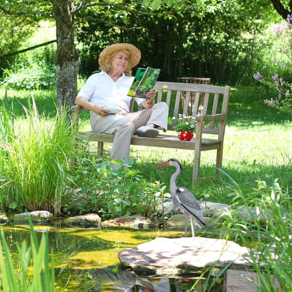 Relaxdays Dekorativ hägerstaty, skydd mot fiskjägare, stående fågel, damm, för plantering, PE, grå