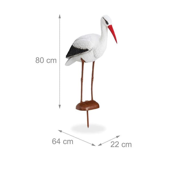 Relaxdays Trädgårdsstaty Stork, Dekorationsfigur, häger skydd, födelse, 80 x 22 x 64 cm, vit/röd