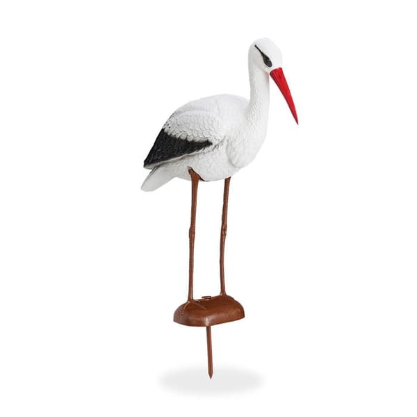 Relaxdays Trädgårdsstaty Stork, Dekorationsfigur, häger skydd, födelse, 80 x 22 x 64 cm, vit/röd