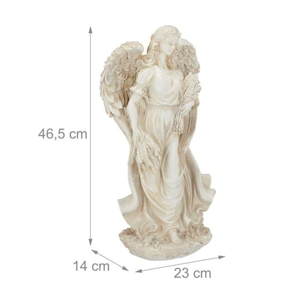 Relaxdays Angel Garden Figure, Dekorativ staty, Väder- och frostbeständig, Balkong, Inomhus, Gräddvit