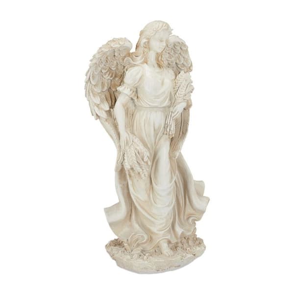 Relaxdays Angel Garden Figure, Dekorativ staty, Väder- och frostbeständig, Balkong, Inomhus, Gräddvit