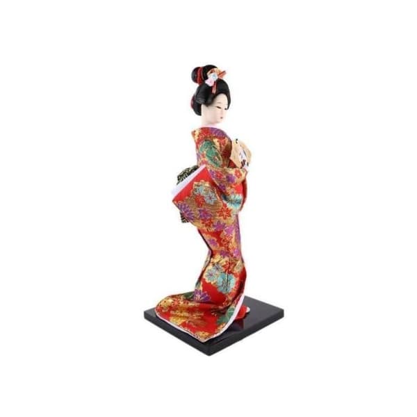 Japansk docka i röd kimono – Nipponesisk geisha