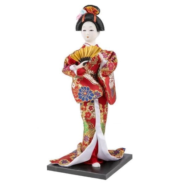 Japansk docka i röd kimono – Nipponesisk geisha