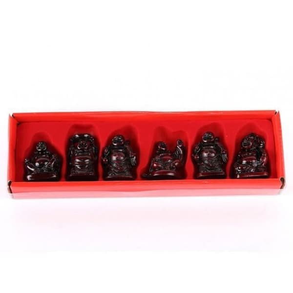 6 Maitreya Buddha-figurer - Skrattande Buddha-statyetter