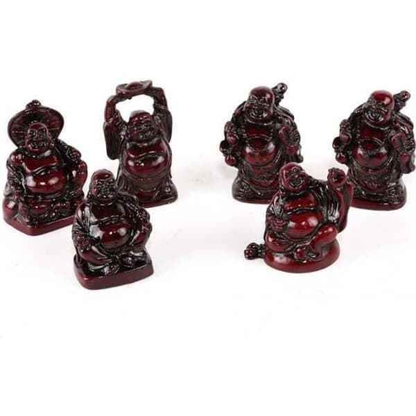 6 Maitreya Buddha-figurer - Skrattande Buddha-statyetter