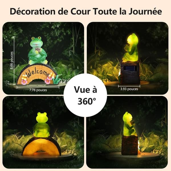 AGPTEK Groda Staty Utomhus Trädgårdsdekoration med Solar Lampa Figurine Dekoration för Vardagsrum Trädgård-Grön