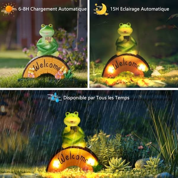 AGPTEK Groda Staty Utomhus Trädgårdsdekoration med Solar Lampa Figurine Dekoration för Vardagsrum Trädgård-Grön