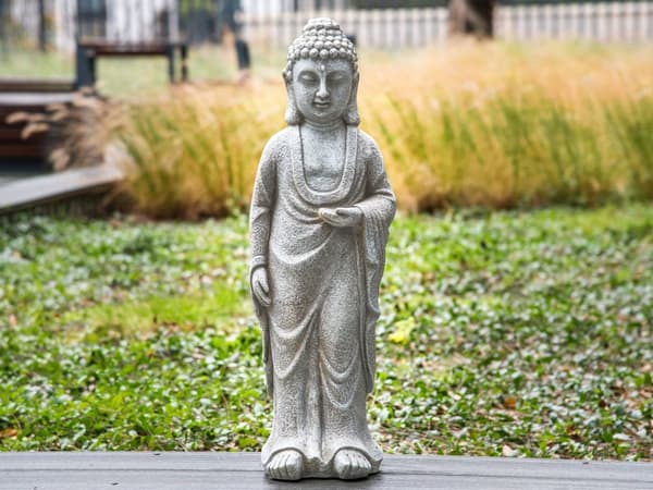 Dekorativ Figur Grå MgO 70 cm Accent Piece Budda Innendørs Utendørs Dekorasjon Stue