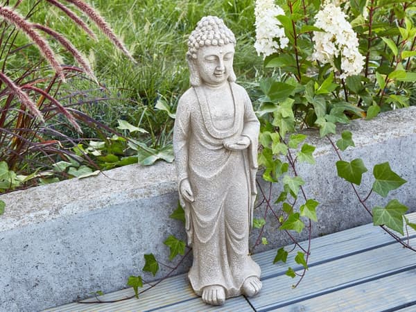 Dekorativ Figur Grå MgO 70 cm Accent Piece Budda Innendørs Utendørs Dekorasjon Stue