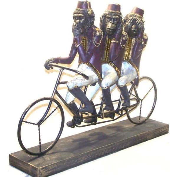 Statyett - Vintage - 3 apor på cyklar - Flerfärgad - Harts - 40x30x10,5 cm