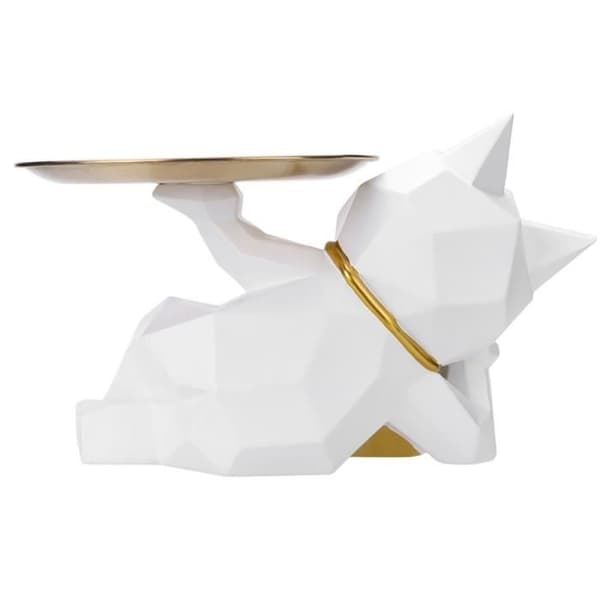Heminredning Kattstaty i 3D Resin Geometrisk modell tom ficka TechKidz White