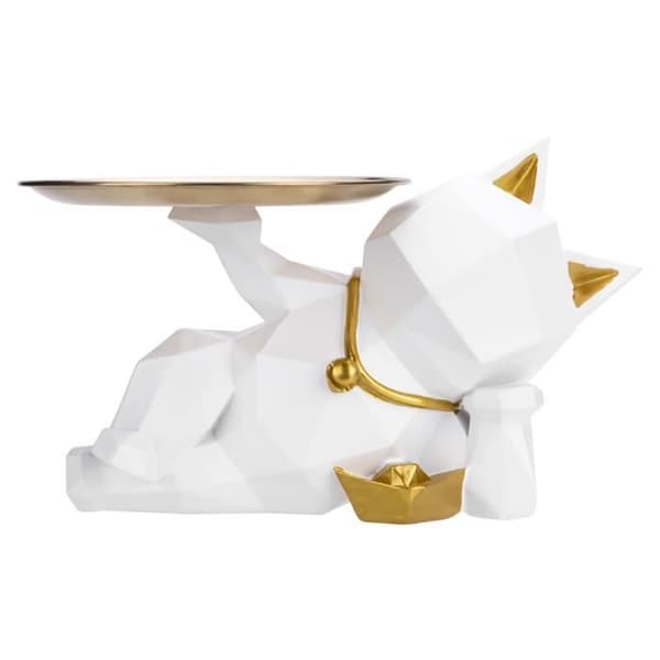 Heminredning Kattstaty i 3D Resin Geometrisk modell tom ficka TechKidz White