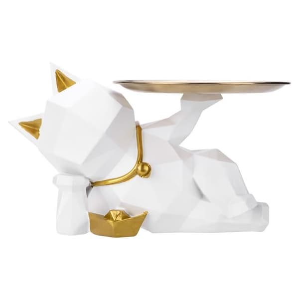 Heminredning Kattstaty i 3D Resin Geometrisk modell tom ficka TechKidz White