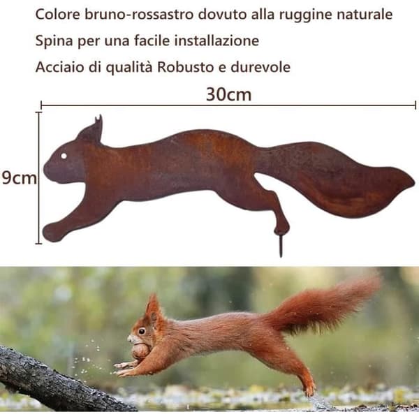 Ekorre för träd - Trädgårdsdekoration i metall - 30 cm - Naturlig rostpatina
