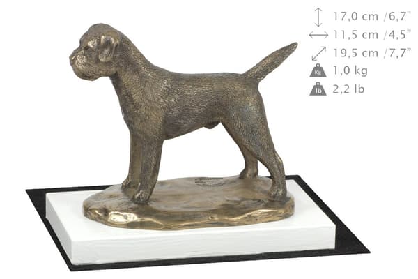 Borderterrieri - koirapatsas, hahmo valkoisella pohjalla, palkinto Art-Dog koiranäyttelyyn