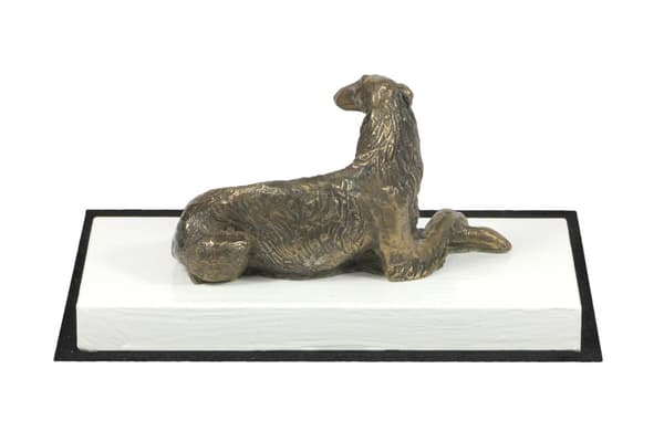 Russisk Borzoi Greyhound, Borzoi, Barzoi I - hundestatuette, figur på hvid base, trofæ til en hundeudstilling af Art-Dog