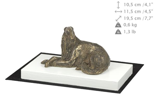 Russisk Borzoi Greyhound, Borzoi, Barzoi I - hundestatuette, figur på hvid base, trofæ til en hundeudstilling af Art-Dog