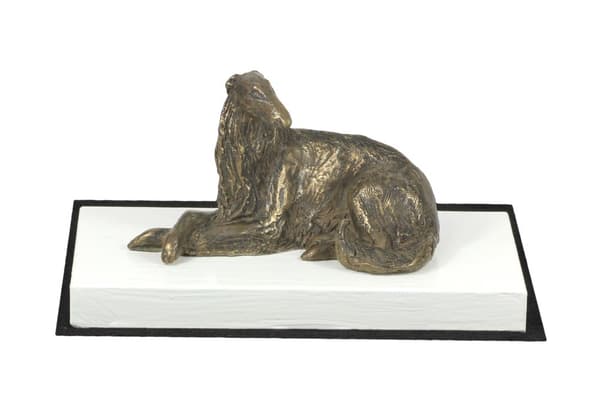 Russisk Borzoi Greyhound, Borzoi, Barzoi I - hundestatuette, figur på hvid base, trofæ til en hundeudstilling af Art-Dog