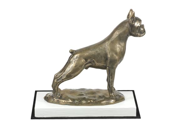 Boxer, Boxer I - hundestatuette, figur på hvid bund, trofæ til hundeudstilling af Art-Dog