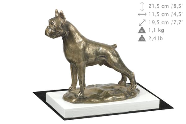 Boxer, Boxer I - hundestatuette, figur på hvid bund, trofæ til hundeudstilling af Art-Dog