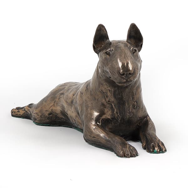 Bull terrier, Bull Terrier IV - hundestatuette, figur på hvid base, trofæ til hundeudstilling af Art-Dog