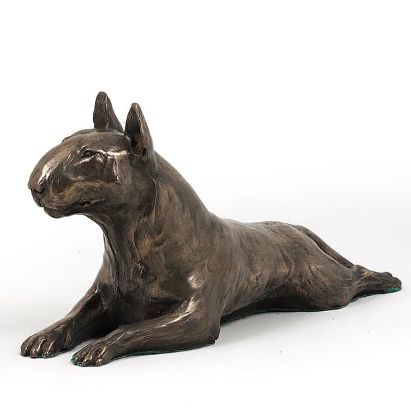 Bull terrier, Bull Terrier IV - hundestatuette, figur på hvid base, trofæ til hundeudstilling af Art-Dog