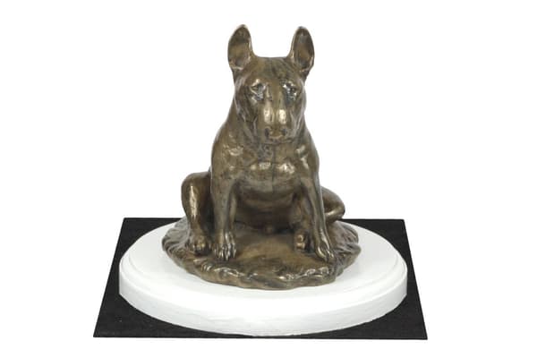 Bull terrier, Bull Terrier III - hundestatuette, figur på hvid base, trofæ til hundeudstilling af Art-Dog