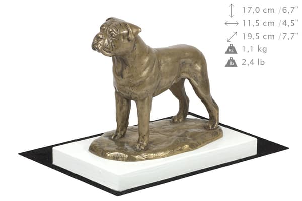 Bullmastiff, Bulmastiff - hundestatuette, figur på hvid base, trofæ til hundeudstilling af Art-Dog