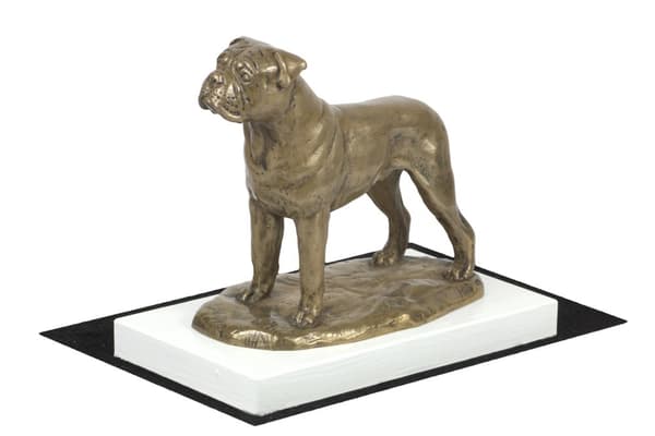 Bullmastiff, Bulmastiff - hundestatuette, figur på hvid base, trofæ til hundeudstilling af Art-Dog