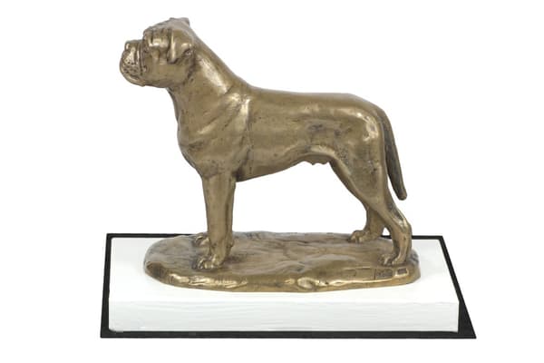Bullmastiff, Bulmastiff - hundestatuette, figur på hvid base, trofæ til hundeudstilling af Art-Dog