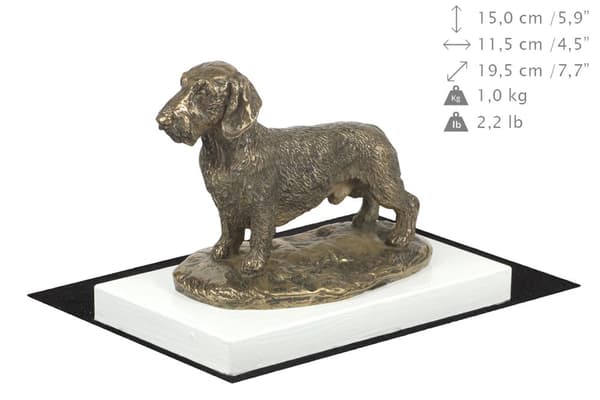 Stålhårig tax - hundstatyett, statyett på vit bas, trofé för hundutställning av Art-Dog