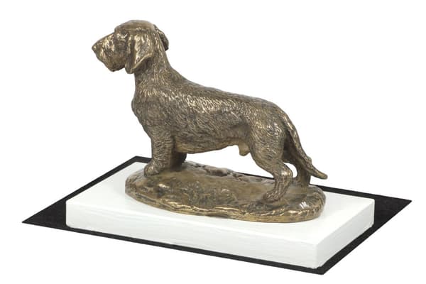 Stålhårig tax - hundstatyett, statyett på vit bas, trofé för hundutställning av Art-Dog