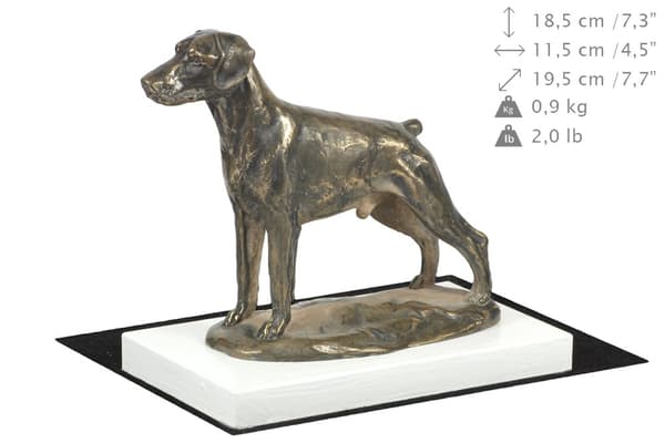 Doberman, Dobermann II - hundestatuette, figur på hvid base, trofæ til hundeudstilling af Art-Dog