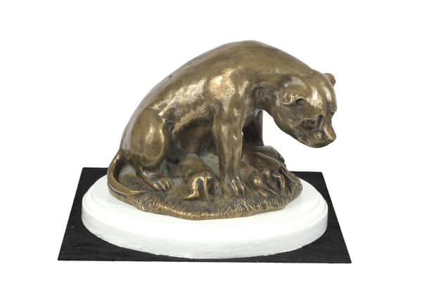 Staffordshire Bull Terrier, Staffik, Staffi I - hundestatuette, figur på hvid base, trofæ til hundeudstilling af Art-Dog