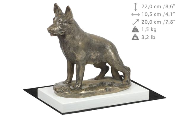 saksanpaimenkoira, elsassilainen - koirapatsas, hahmo valkoisella pohjalla, Art-Dogin palkinto koiranäyttelyyn