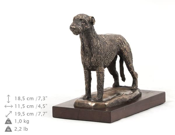 Irländsk varghund, irländsk varghund - hundstatyett, statyett på vit bas, trofé för en hundutställning av Art-Dog