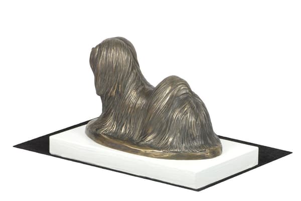 Lhasa Apso - hundestatuette, figur på hvid base, trofæ til hundeudstilling af Art-Dog