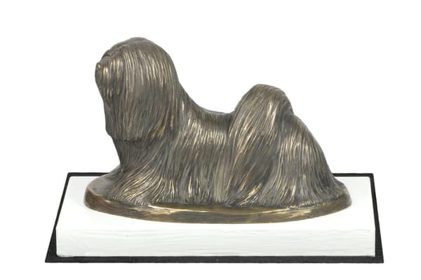 Lhasa Apso - hundestatuette, figur på hvid base, trofæ til hundeudstilling af Art-Dog
