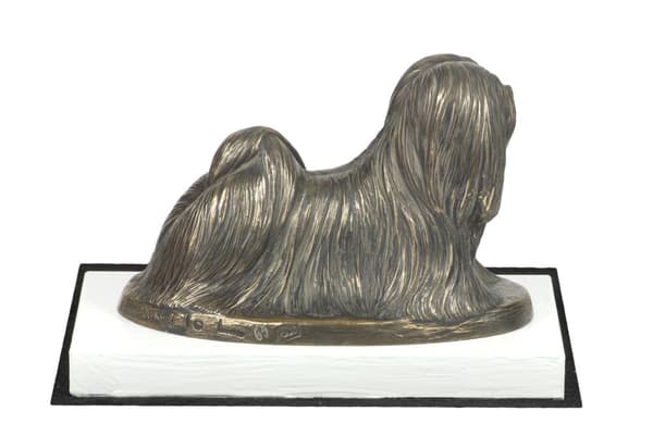 Lhasa Apso - hundestatuette, figur på hvid base, trofæ til hundeudstilling af Art-Dog