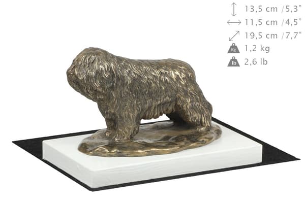 Polish Lowland Sheepdog, PON - hundstatyett, statyett på vit bas, trofé för en hundutställning av Art-Dog