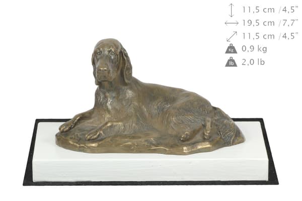 Engelsk setter, Laverack - hundestatuette, figur på hvid bund, trofæ til hundeudstilling af Art-Dog