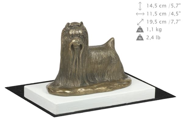 Yorkshire Terrier, York, York, Yorkie - hundestatuette, figur på hvid base, trofæ til en hundeudstilling af Art-Dog
