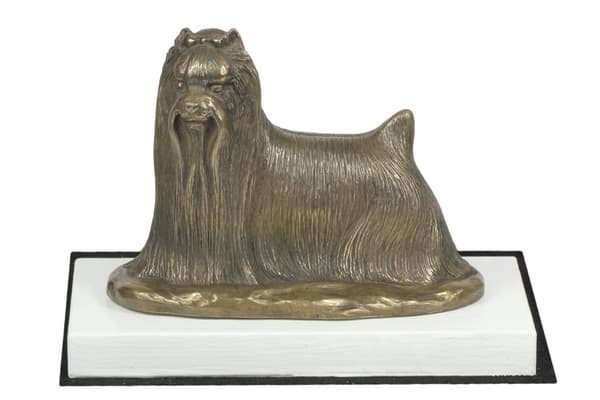 Yorkshire Terrier, York, York, Yorkie - hundestatuette, figur på hvid base, trofæ til en hundeudstilling af Art-Dog