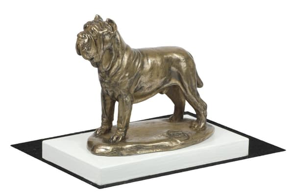 Napolitansk mastiff, napolitansk mastiff, Mastino napoletano - hundestatuette, figur på hvid base, trofæ til en hundeudstilling af Art-Dog