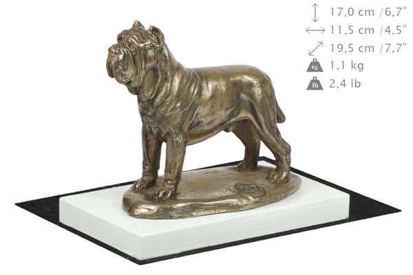Napolitansk mastiff, napolitansk mastiff, Mastino napoletano - hundestatuette, figur på hvid base, trofæ til en hundeudstilling af Art-Dog