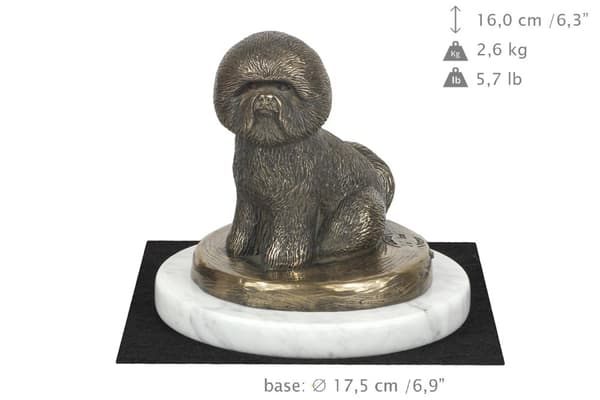 Bichon Frise, Teneriffan koira - koirapatsas, hahmo valkoisella marmorilla, palkinto koiranäyttelyyn Art-Dog