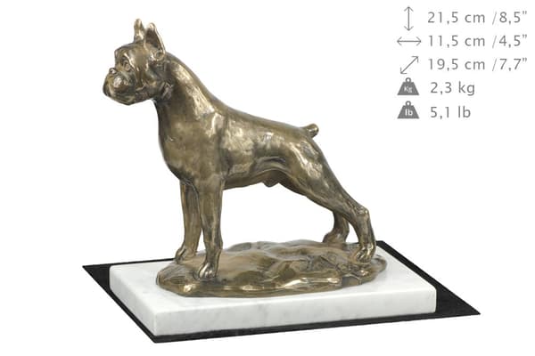 Boxer, Boxer I - hundestatuette, figur på hvid marmor, trofæ til hundeudstilling af Art-Dog
