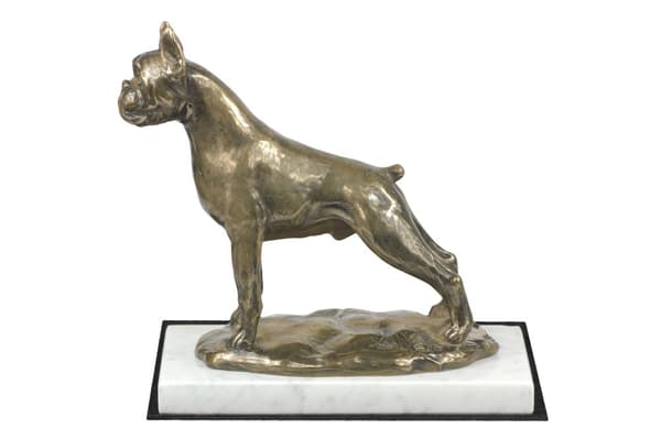 Boxer, Boxer I - hundestatuette, figur på hvid marmor, trofæ til hundeudstilling af Art-Dog
