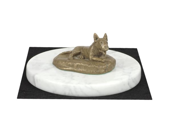 Bull terrier, Bull Terrier I - hundestatuette, figur på hvid marmor, trofæ til hundeudstilling af Art-Dog
