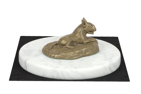 Bull terrier, Bull Terrier I - hundestatuette, figur på hvid marmor, trofæ til hundeudstilling af Art-Dog